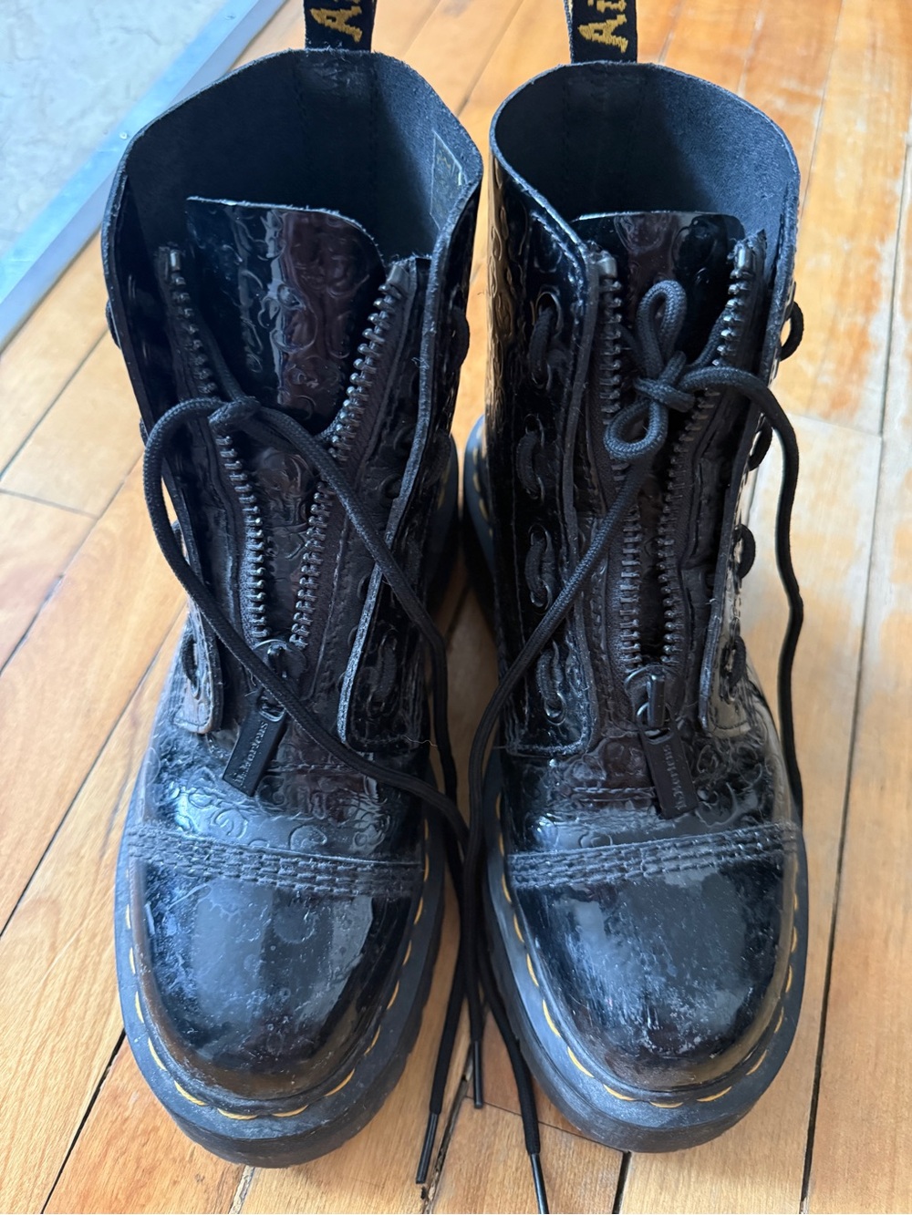 Dr. Martens Black Patent Embossed Lace-Up Combat Boots